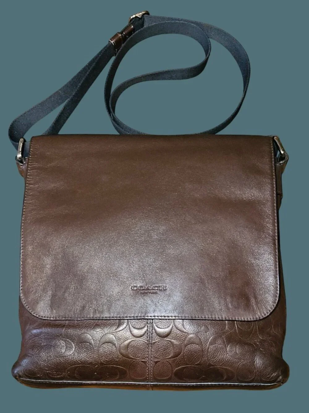 Coach Brown Leather/Embossed Signature Small Charles Messenger Crossbody Bag